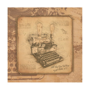 Vintage Old Fashion Art. Author / Writer Gift Wood Wall Art
