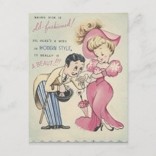 Vintage Old "Fashion" Get Well Postcard