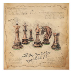 Vintage Old Fashioned Chess Pieces Art Player Gift