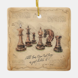 Vintage Old Fashioned Chess Pieces Art Player Gift Ceramic Ornament