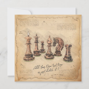 Vintage Old Fashioned Chess Pieces Art Player Gift Invitation