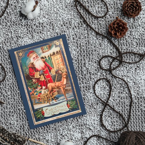 Vintage Old Fashioned Christmas Blue Santa Claus Holiday Postcard