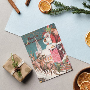 Vintage Old Fashioned Christmas Winter Santa Claus Holiday Card