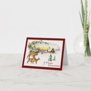 Vintage Old Fashioned Deer Christmas Card
