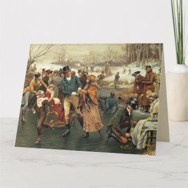 Vintage Old-Fashioned Holiday Skating Party Card