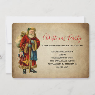 Vintage Old-Fashioned Santa Claus Christmas Party Invitation
