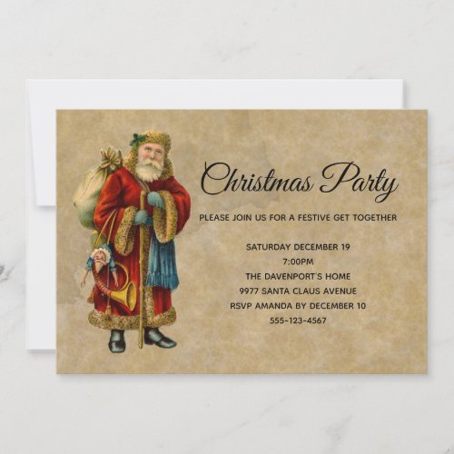 Vintage Old_Fashioned Santa Claus Christmas Party Invitation