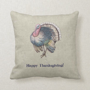 Vintage Old-Fashioned Thanksgiving Turkey Throw Pillow