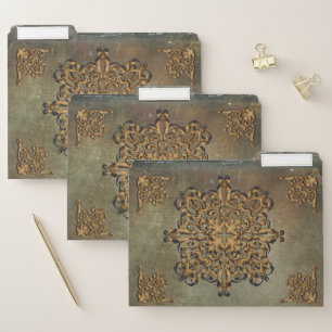 Vintage old fashioned tooled geometric ornament file folder