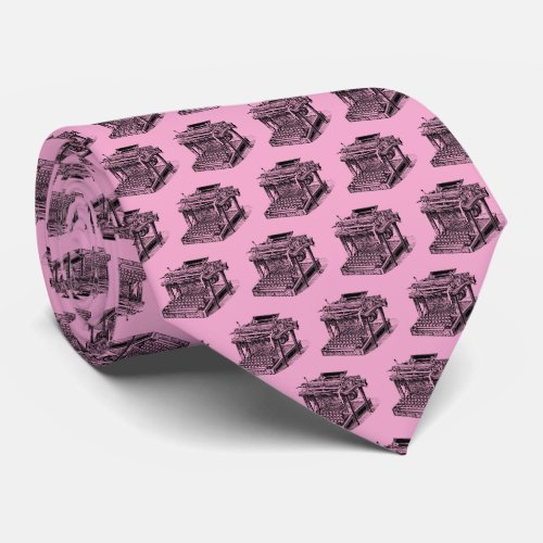 Vintage Old Fashioned Typewriter Lithograph Pink Neck Tie