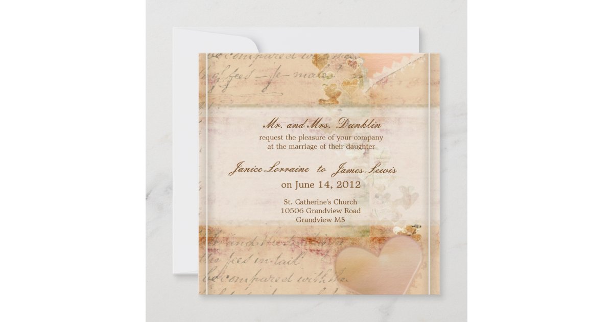 Vintage, old fashioned wedding invitation Zazzle