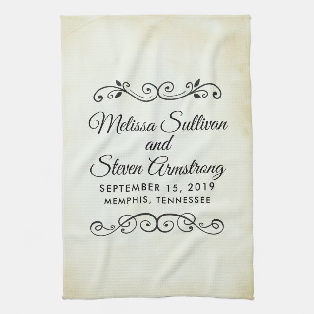 Vintage Old-Fashioned Western Theme Wedding Kitchen Towel (Vertical)