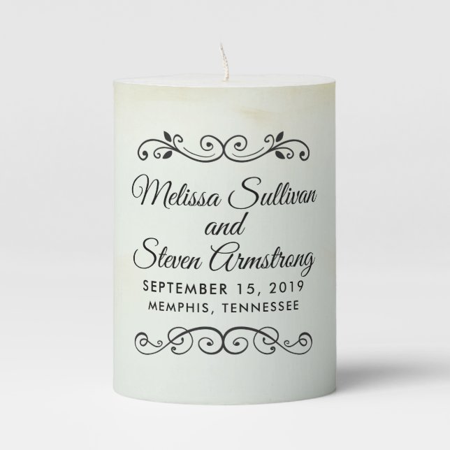 Vintage Old-Fashioned Western Theme Wedding Pillar Candle (Front)