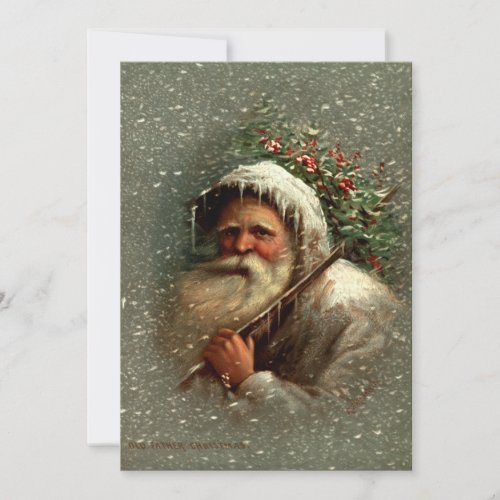 Vintage Old Father Christmas in Snow  Holiday Card