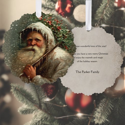 Vintage Old Father Christmas in Snow  Ornament Card