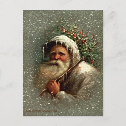 Vintage Old Father Christmas in Snow  Postcard