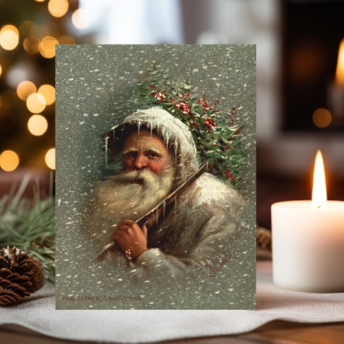Vintage Old Father Christmas in Snow  Postcard