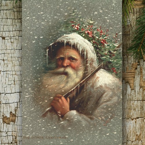 Vintage Old Father Christmas in Snow  Tissue Paper