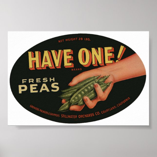 Vintage Old Fresh Peas Crate Labels Poster (Front)