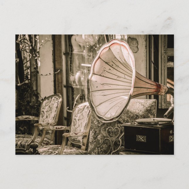 Vintage Old Furniture and Gramophone  Postcard (Front)