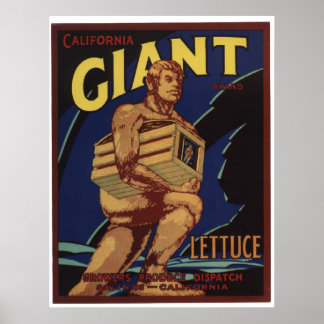 Vintage Old Giant Lettuce Vegetables Crate Labels Poster