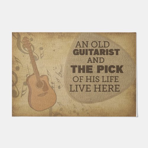 Vintage Old Guitarist Doormat Guitar Player  Doormat