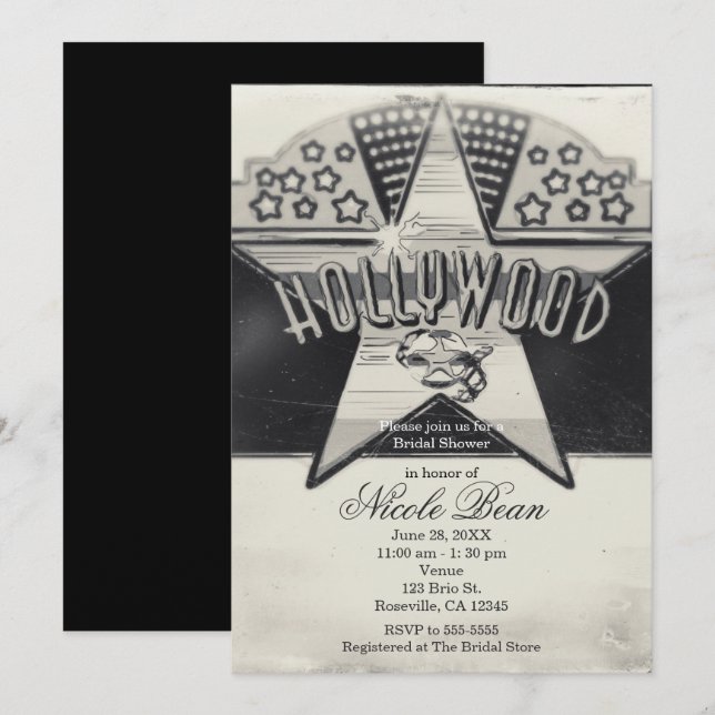 Vintage Old Hollywood Black & White Invitations (Front/Back)