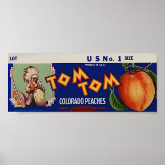 Vintage Old Indian Peaches Fruit Crate Labels Poster