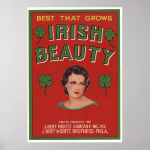 Vintage Old Irish Beauty Fruit Crate Labels Poster