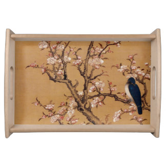 Vintage Old Japanese Painting of A Bird On Trees Serving Tray