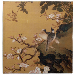 Vintage Old Japanese Painting of Two Birds Cloth Napkin