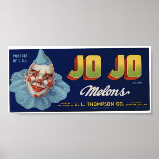 Vintage Old Jo Jo Clown Melons Fruit Crate Labels Poster