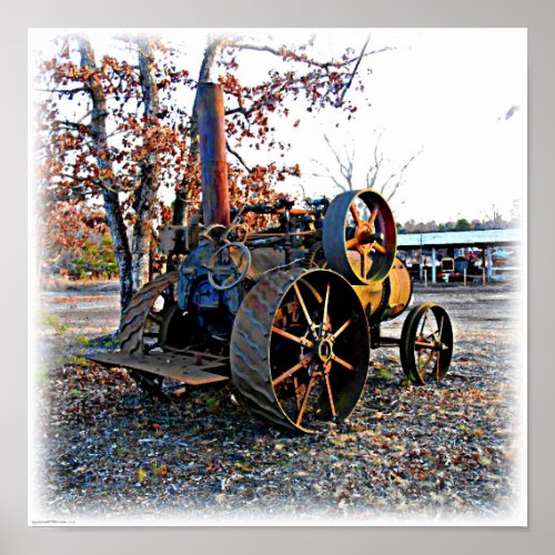 Vintage Old Junk Yard Steam Tractor Poster