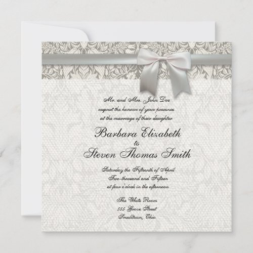 Wedding Damask Vintage White Wedding Old Lace Announcements