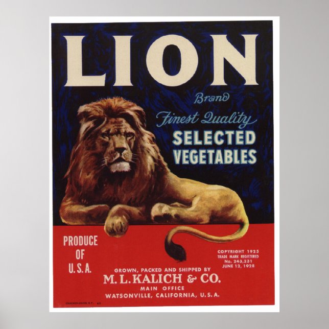 Vintage Old Lion Vegetables Crate Labels Poster (Front)