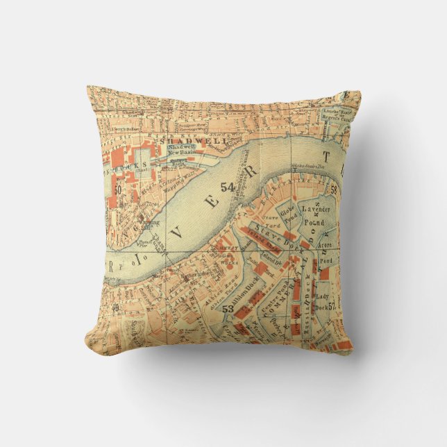 Vintage Old London River Thames Map print cushions (Front)