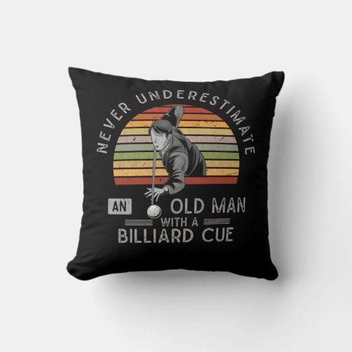 Vintage Old Man Billard Cue Snooker Pool Player Throw Pillow