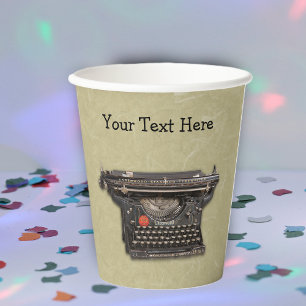Vintage old Manuel Black Typewriter on Marbled Tan Paper Cups