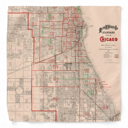 Vintage Old Map of Chicago _ 1893 Bandana