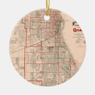 Vintage Old Map of Chicago - 1893 Ceramic Ornament