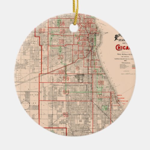 Vintage Old Map of Chicago _ 1893 Ceramic Ornament