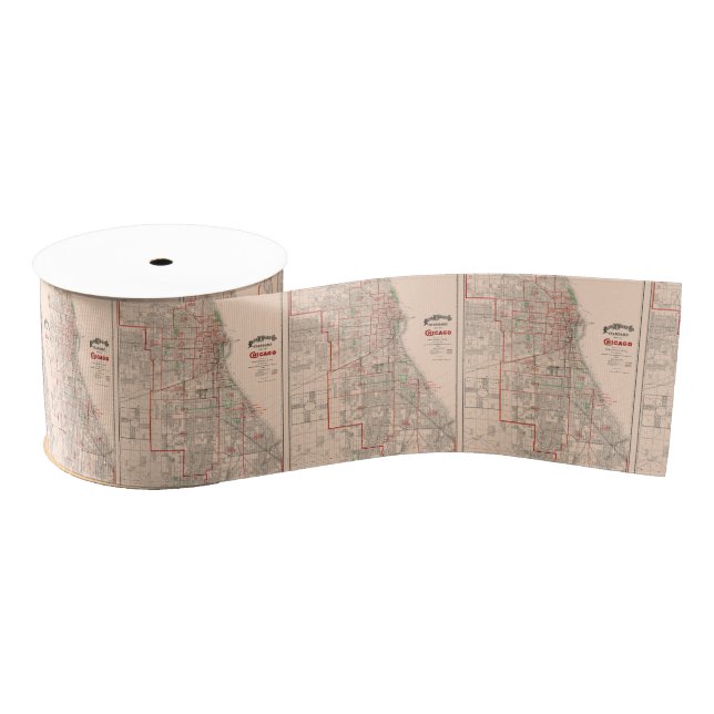 Vintage Old Map of Chicago - 1893 Grosgrain Ribbon (Spool)