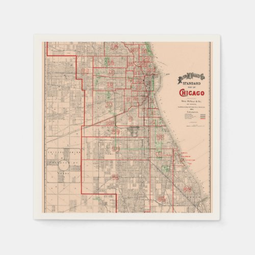 Vintage Old Map of Chicago _ 1893 Paper Napkins