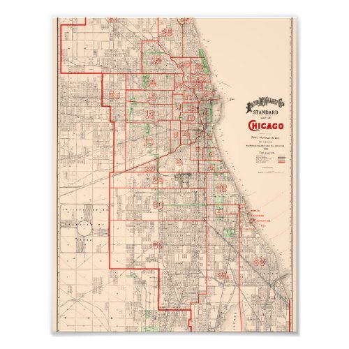Vintage Old Map of Chicago _ 1893 Photo Print