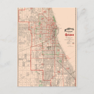 Vintage Old Map of Chicago - 1893 Postcard