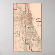 Vintage Old Map of Chicago - 1893