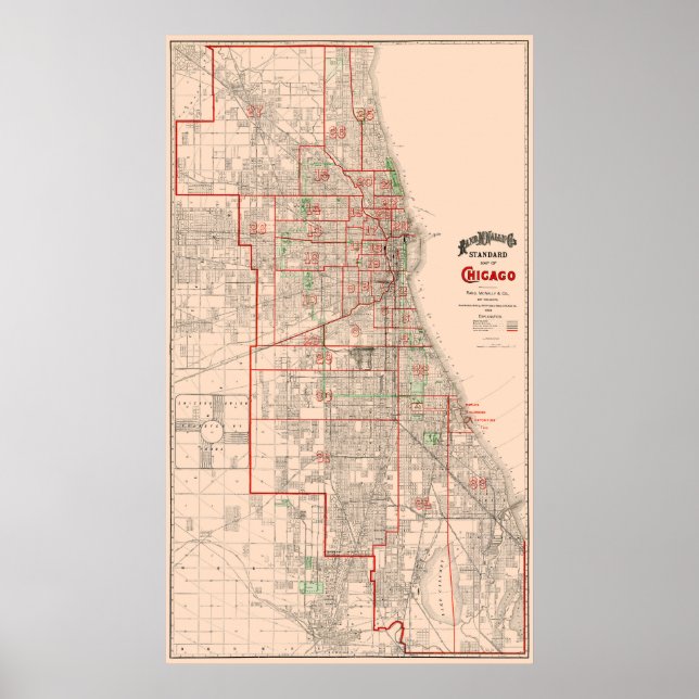 Vintage Old Map of Chicago - 1893 Poster (Front)