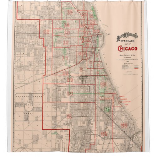 Vintage Old Map of Chicago _ 1893 Shower Curtain