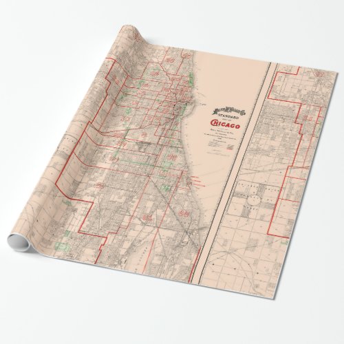 Vintage Old Map of Chicago _ 1893 Wrapping Paper