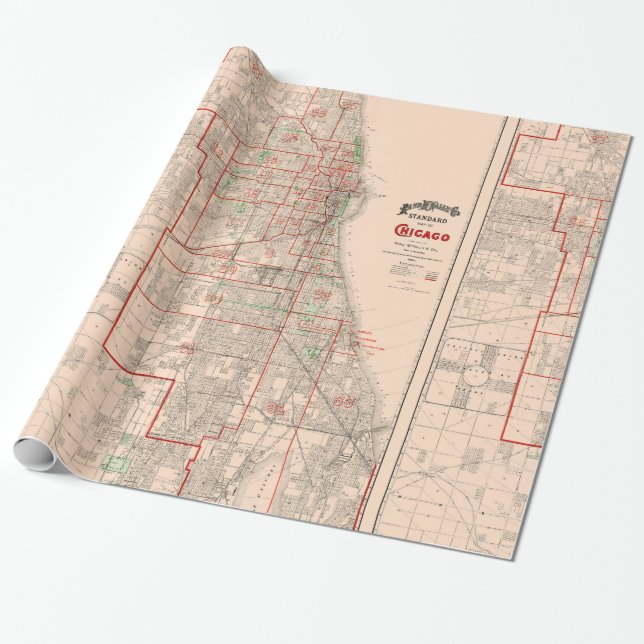 Vintage Old Map of Chicago - 1893 Wrapping Paper (Unrolled)